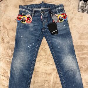 Desigual Blue Jeans with Colorful Floral Accents